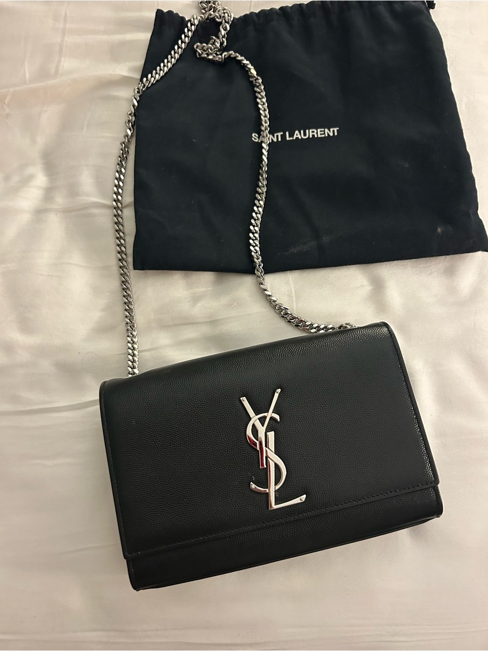 Saint Laurent Black Leather Crossbody with Silver YSL Monogram
